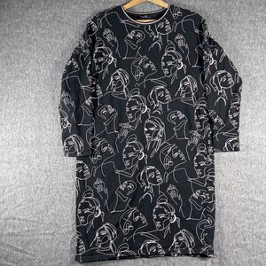 MOHITO COLLECTION Women's M Black Pink Faces Sweatshirt Dress Art To Wear